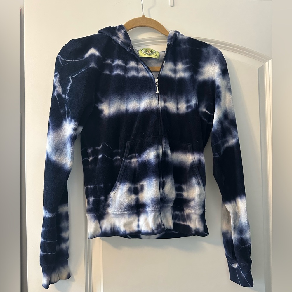 JUICY COUTURE RARE ORIGINAL Y2K BLUE TIE DYE TERRY HOODED ZIP UP JACKET